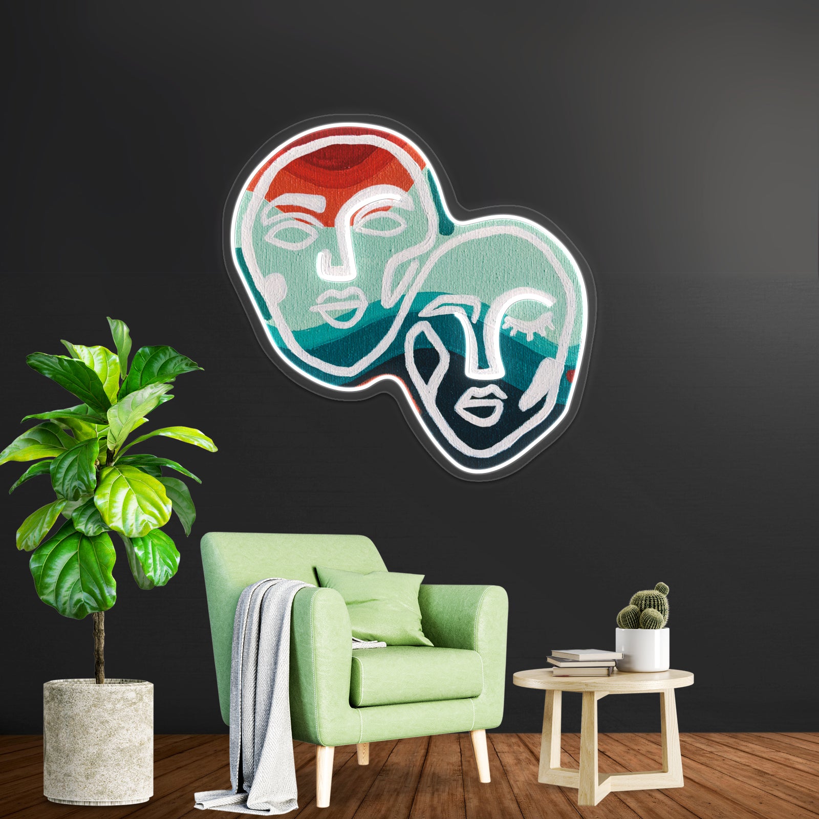 Orange And Blue Abstract Faces Wall Artwork Neon Signs Wall Artwork Neon Signs | Shineneon