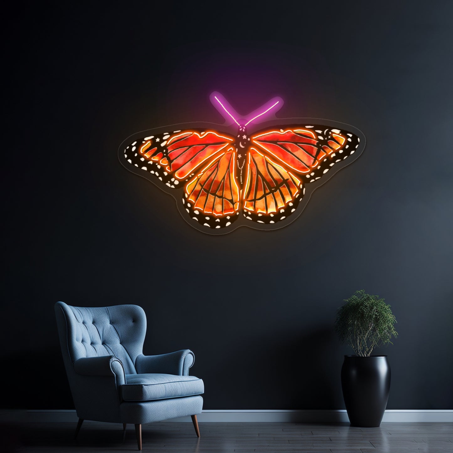 Orange And Red Butterfly Artwork Neon Light Signs