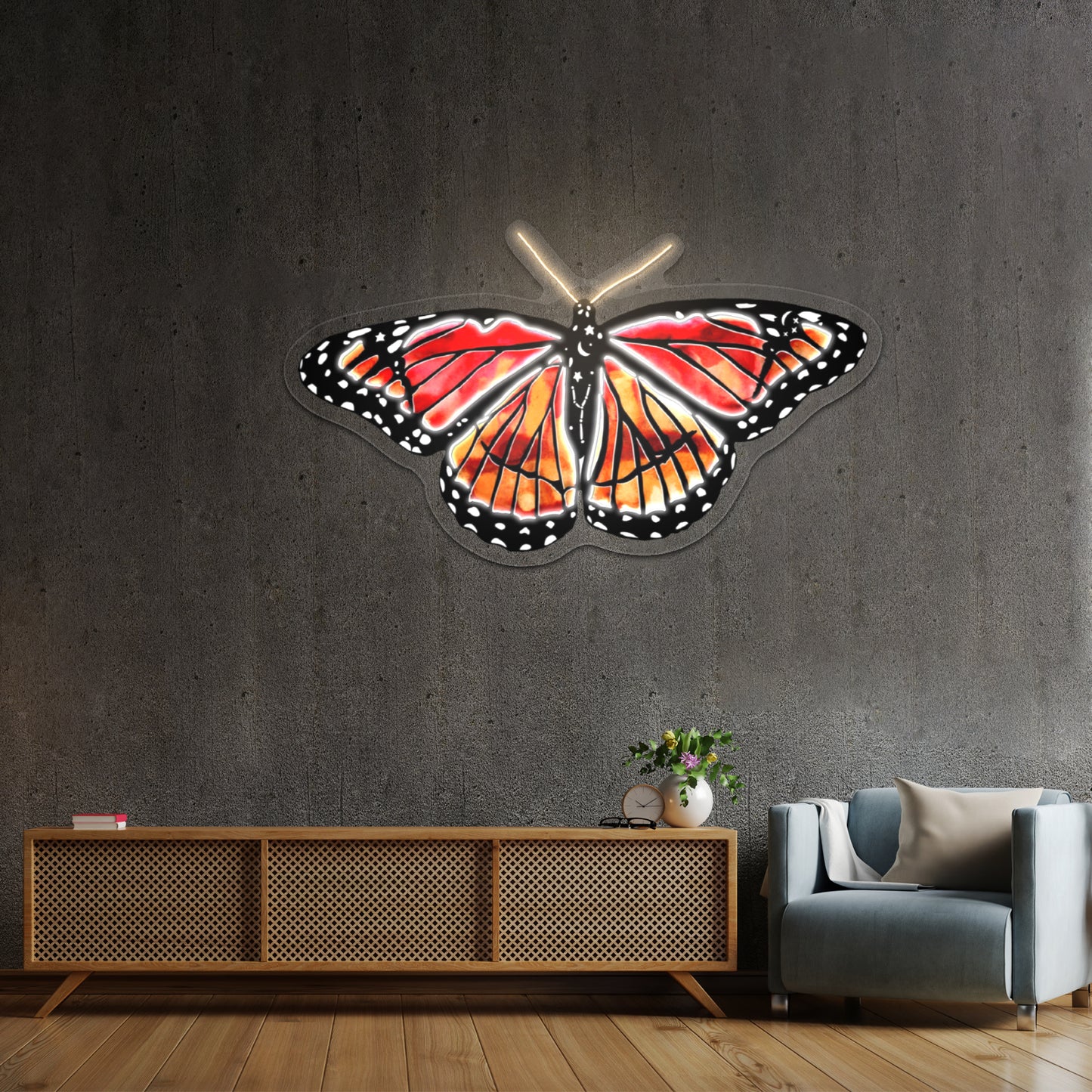 Orange And Red Butterfly Artwork Neon Light Signs