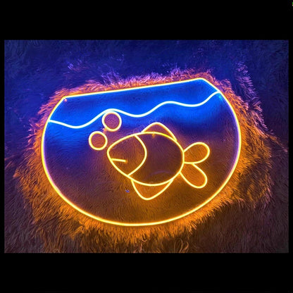 Orange-Blue Cartoon Fish Tank Led Neon Sign For Kids Room And Ocean Decor | Shineneon