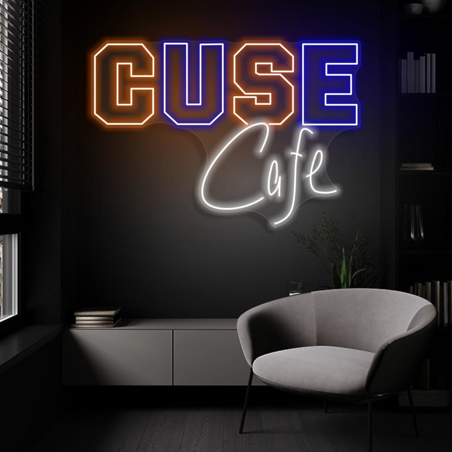 Orange-Blue-White Bold Block Cuse Cafe Led Neon Sign For Indoor Decor | Shineneon