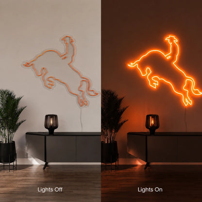 Orange Bull Rider Neon Sign LED Neon Sign day and night comparison