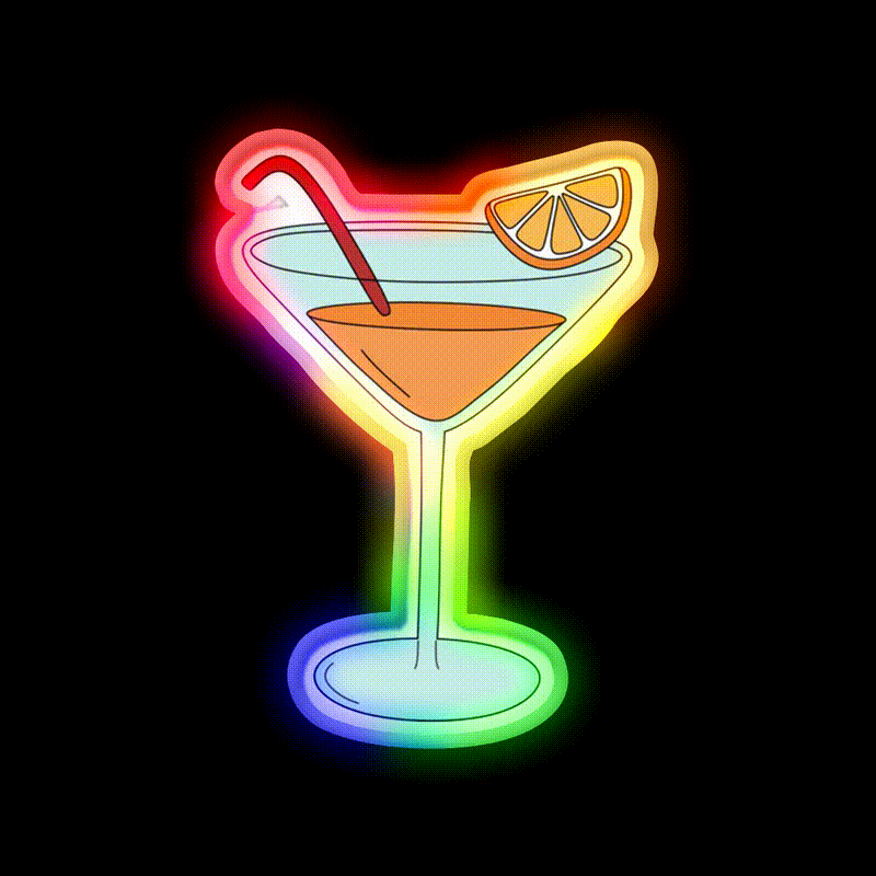 Orange Cocktail Bar Decor Led Neon Sign Rgb Color - LED neon sign close-up detail