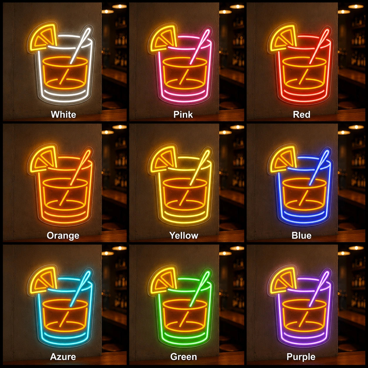 Orange Cocktail Neon Sign LED Neon Sign color grid