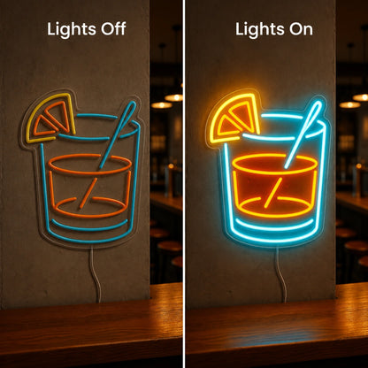 Orange Cocktail Neon Sign LED Neon Sign day and night comparison