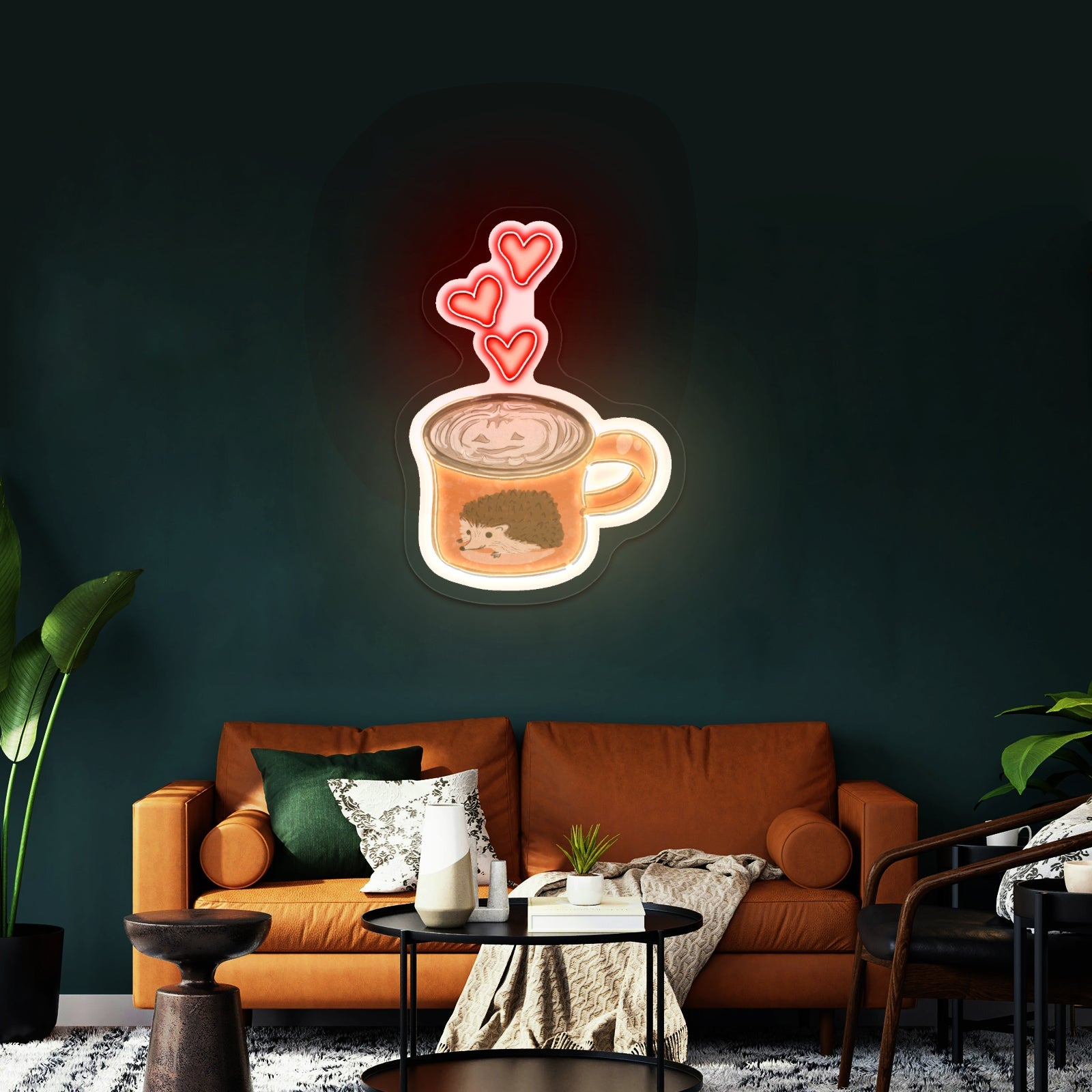 Orange Coffee Mug Fall Hedgehog Artwork Personalized Neon Signs - Shineneon