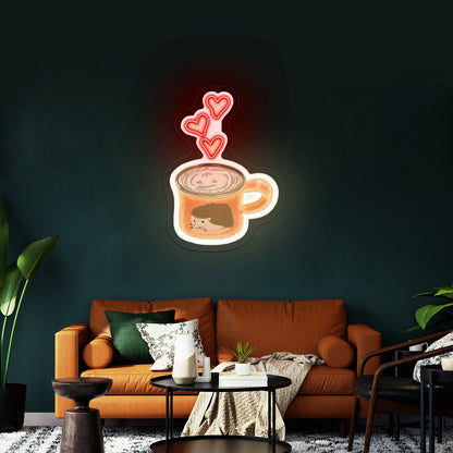 Orange Coffee Mug Fall Hedgehog Artwork Personalized Neon Signs - Shineneon