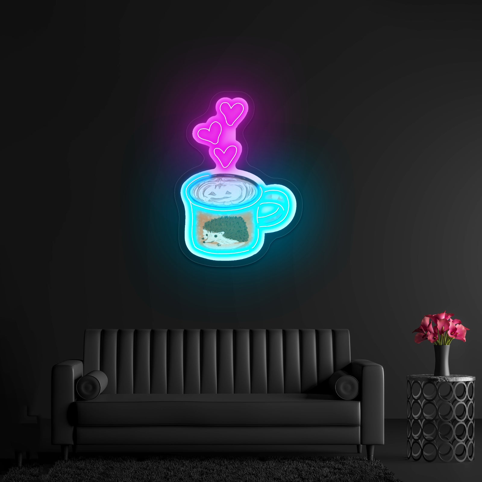 Orange Coffee Mug Fall Hedgehog Artwork Personalized Neon Signs