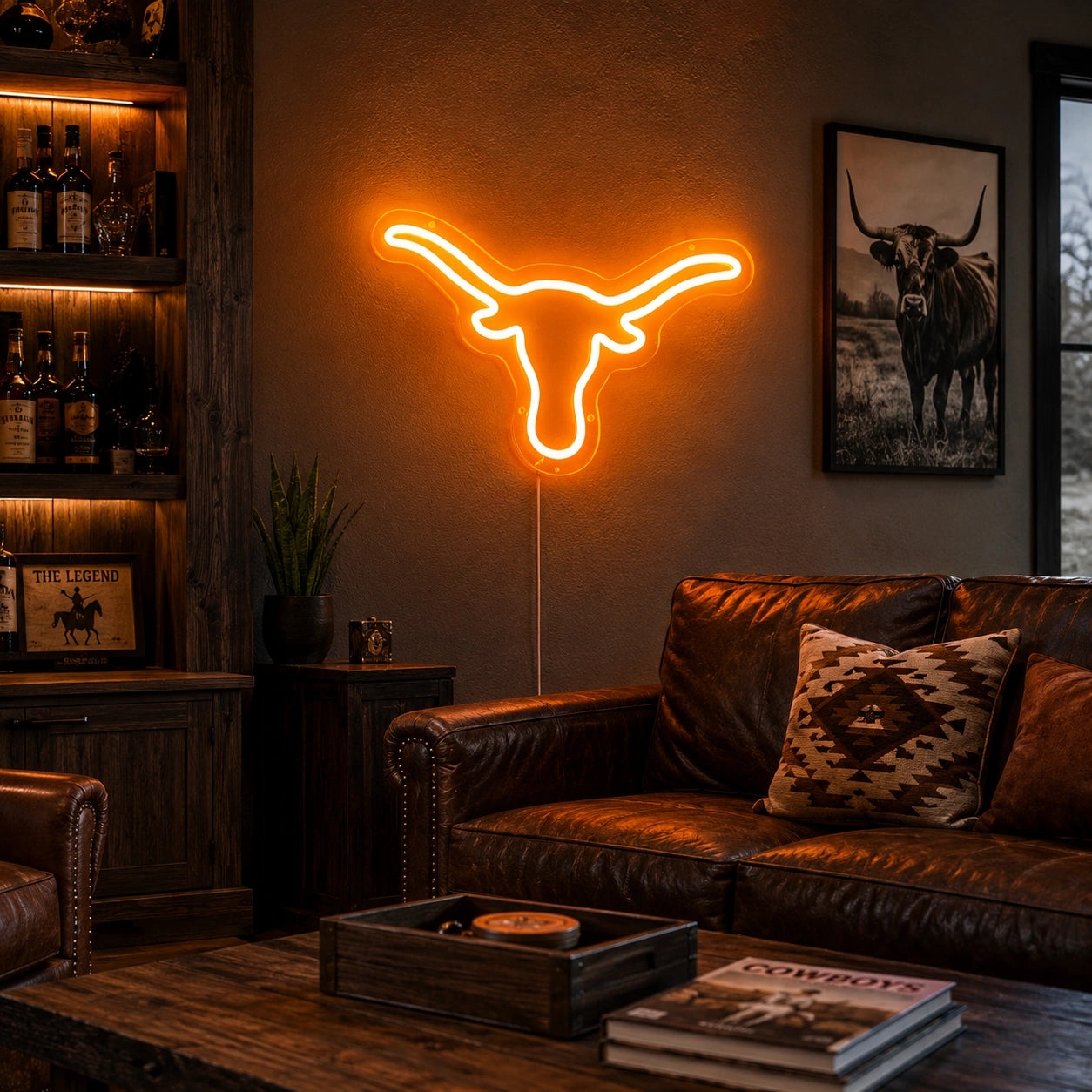 Orange Longhorn Outline Neon Sign LED Neon Sign real lifestyle scene