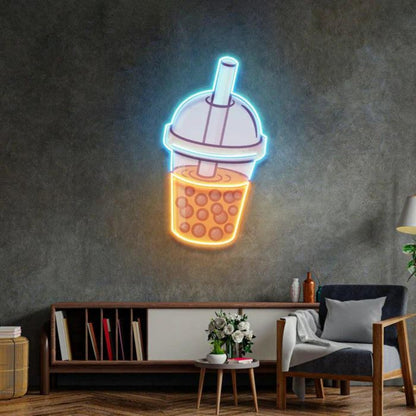 Orange Milktea Cup Blue and Orange LED Neon Sign for Indoor Wall Decor | Shineneon
