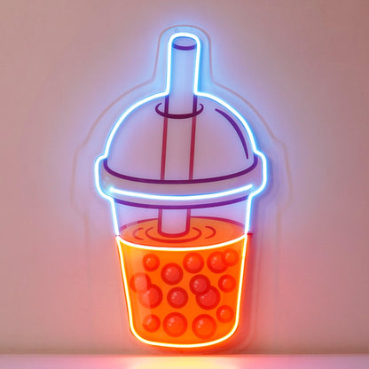 Orange Milktea Cup Uv Printed Led Neon Sign For Cafe Home Decor | Shineneon