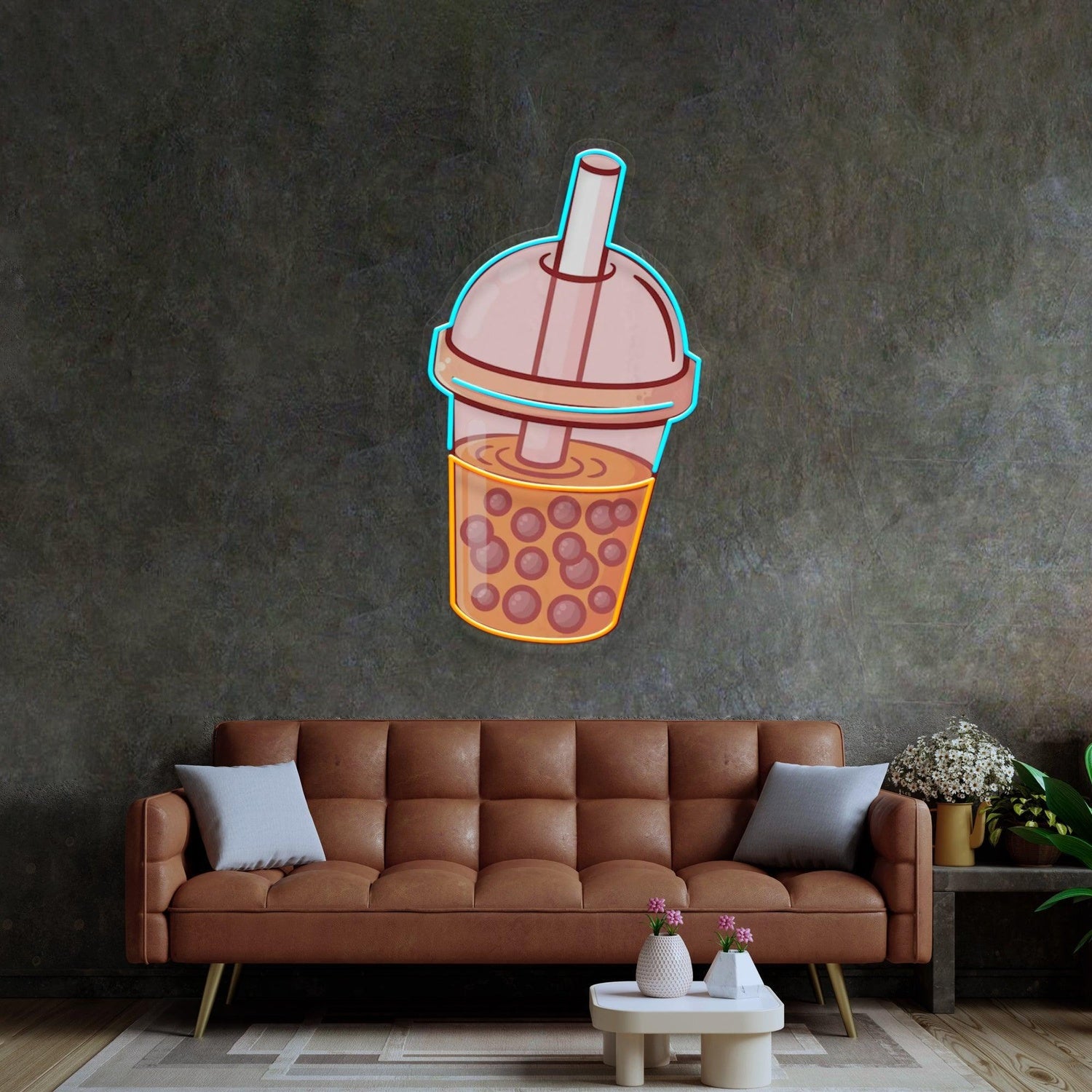 Orange Milktea Cup Uv Printed Led Neon Sign For Cafe Home Decor | Shineneon