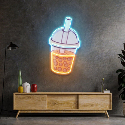 Orange Milktea Cup Uv Printed Led Neon Sign For Cafe Home Decor | Shineneon