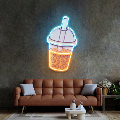 Orange Milktea Cup Uv Printed Led Neon Sign For Cafe Home Decor | Shineneon