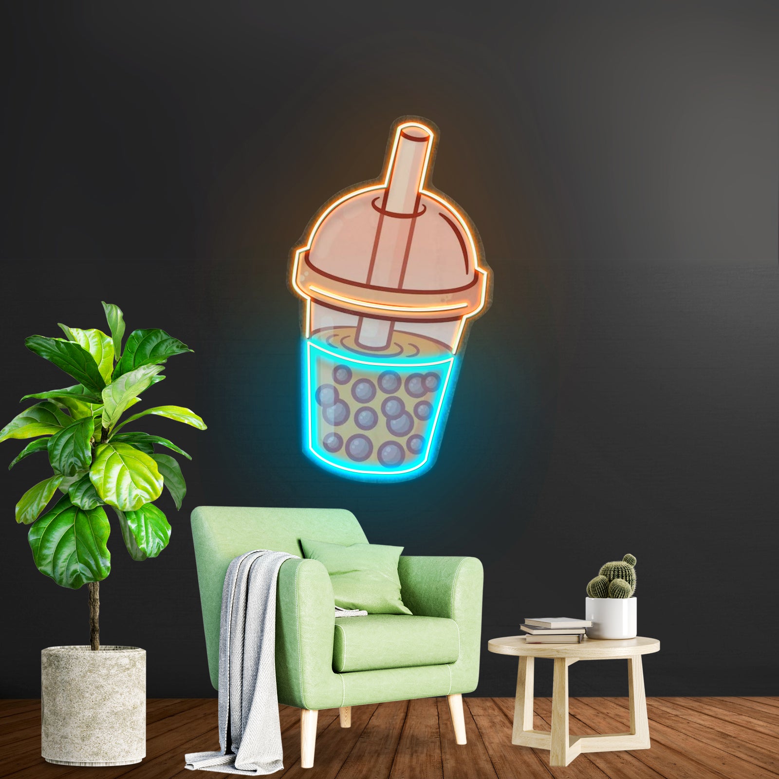 Orange Milktea Neon Acrylic Artwork