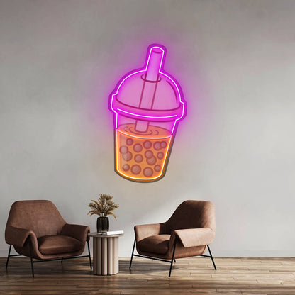 Orange Milktea Neon Acrylic Artwork