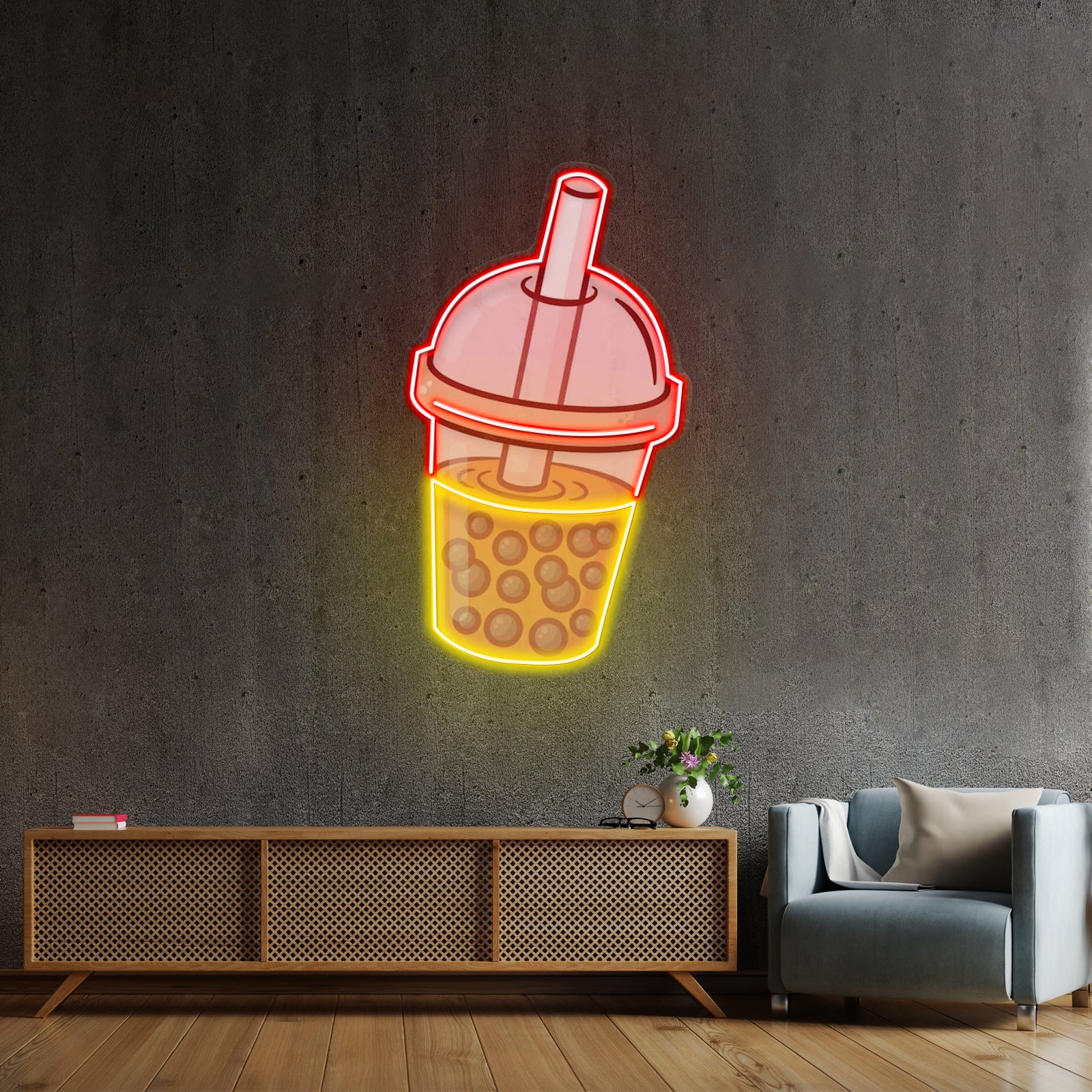 Orange Milktea Neon Acrylic Artwork