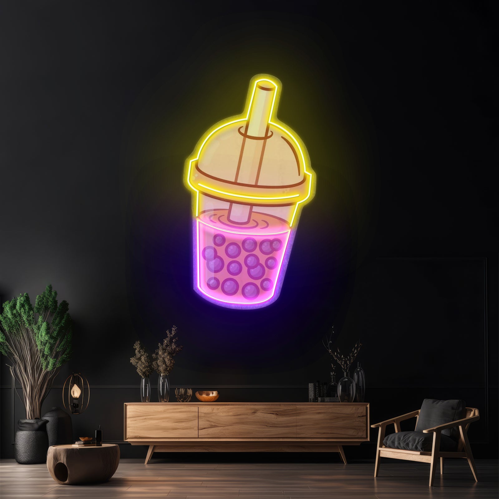 Orange Milktea Neon Acrylic Artwork
