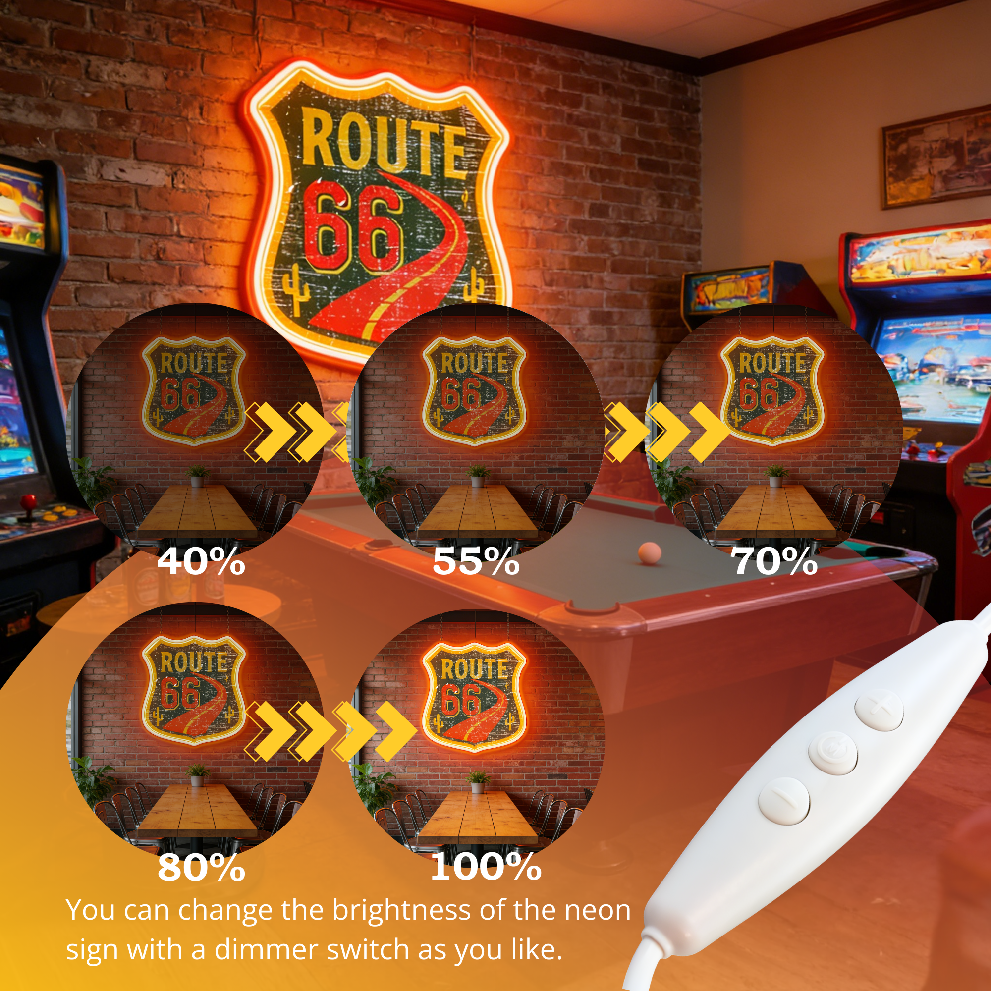 Orange Route 66 USB Led Neon Sign American Retro Road Trip Lover Home Bar Wall Art - Shineneon