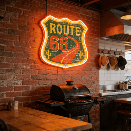 Orange Route 66 USB Led Neon Sign American Retro Road Trip Lover Home Bar Wall Art - Shineneon