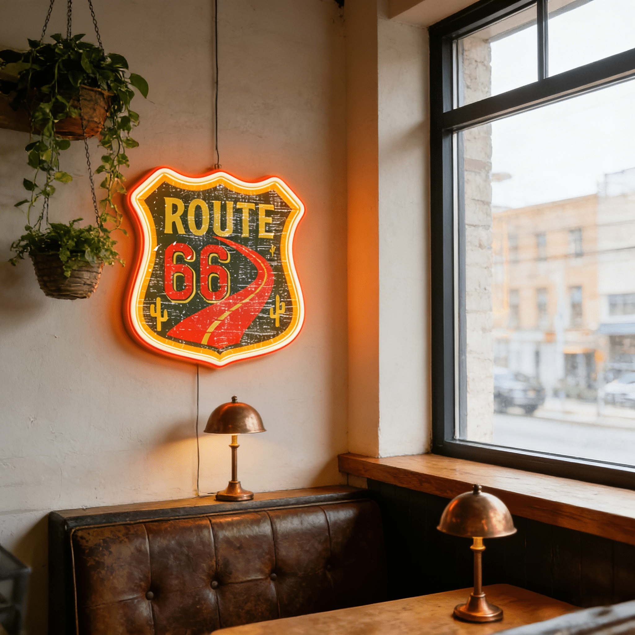 Orange Route 66 USB Led Neon Sign American Retro Road Trip Lover Home Bar Wall Art - Shineneon