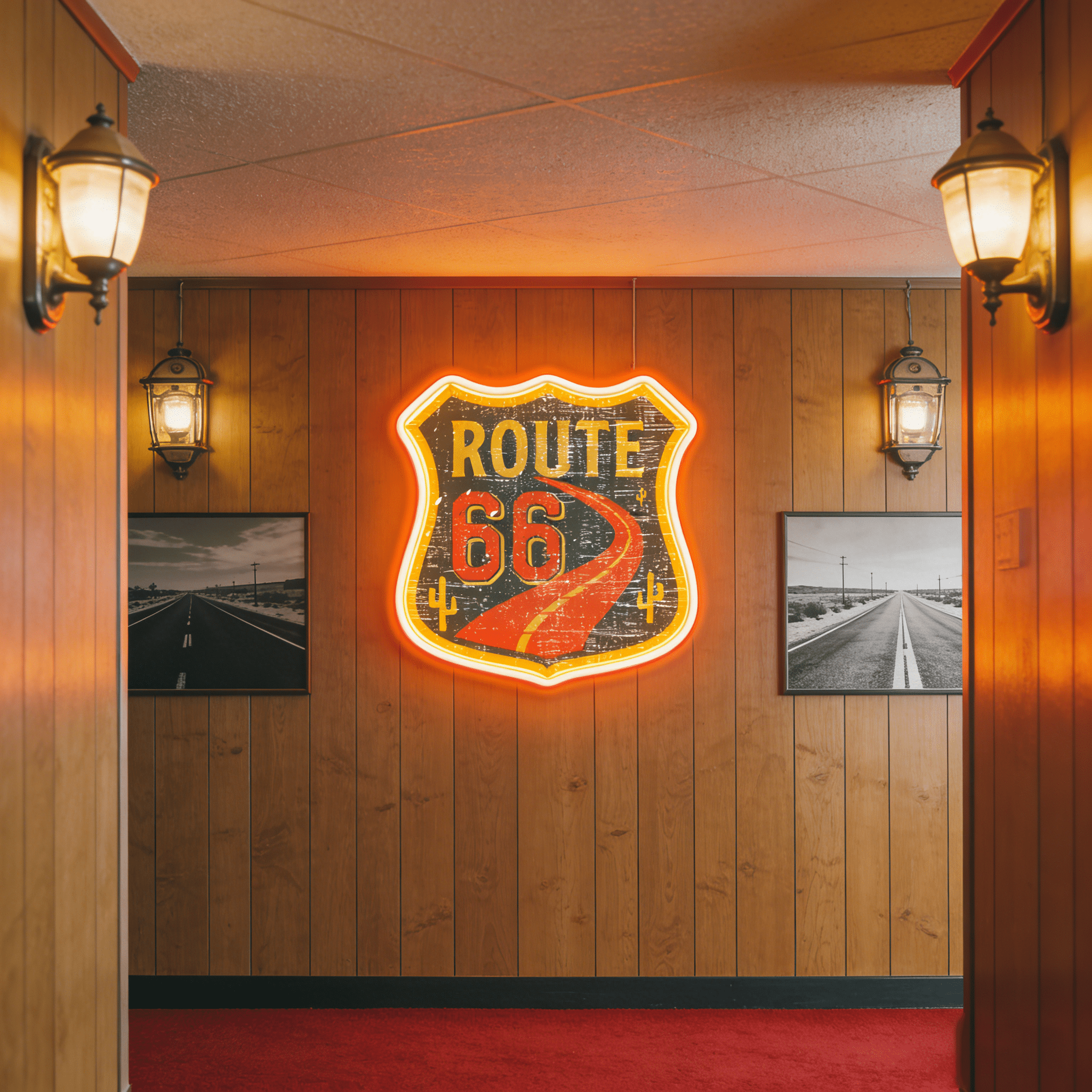 Orange Route 66 USB Led Neon Sign American Retro Road Trip Lover Home Bar Wall Art - Shineneon