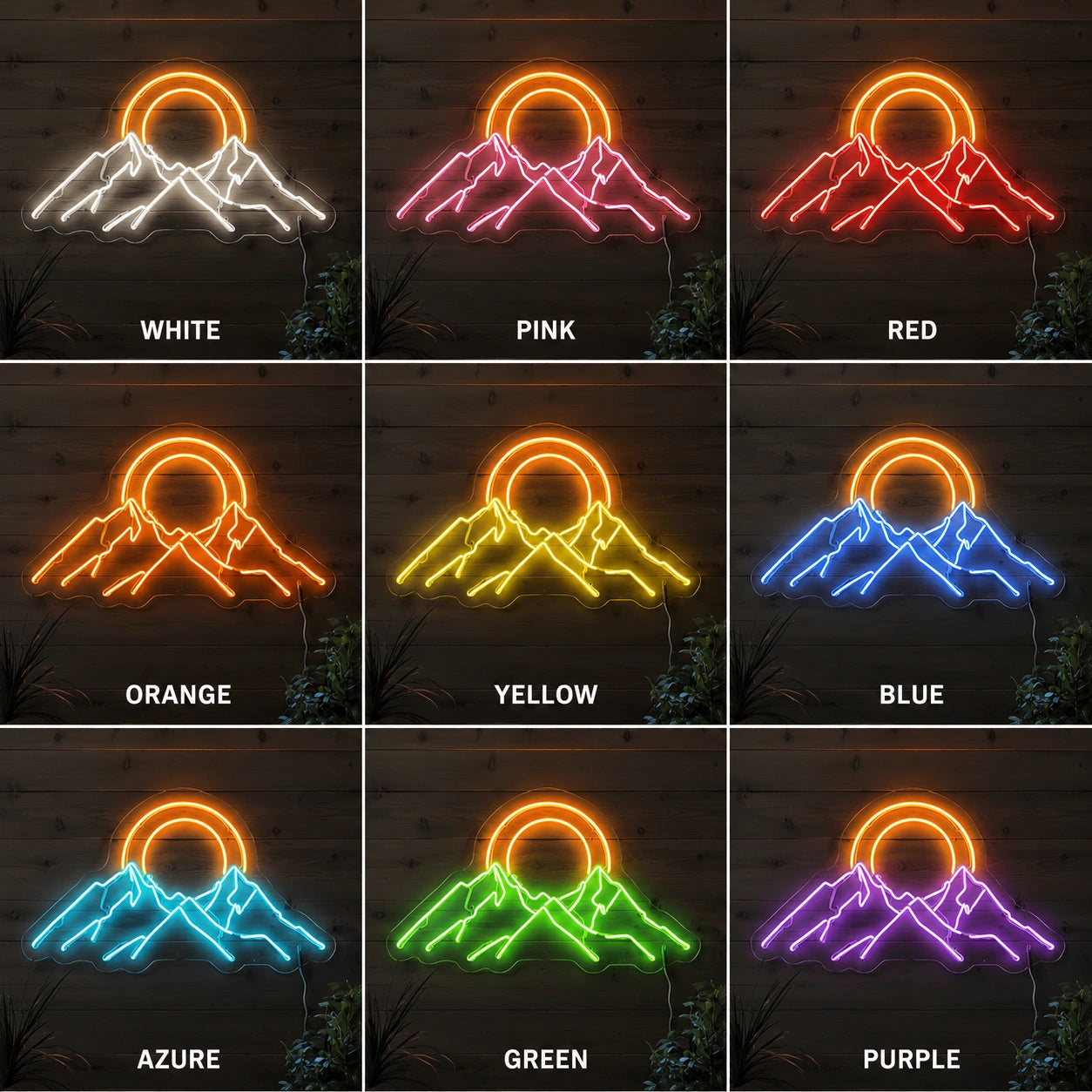 Orange Sunset Mountain Neon Sign LED Neon Sign color grid