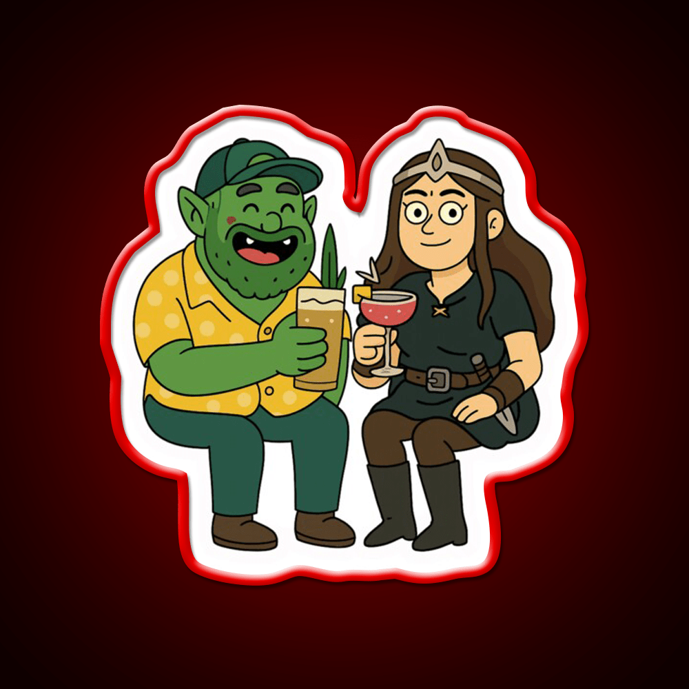 Orc And Princess Having A Cocktail Bar Decor Led Neon Sign Rgb Color - Shineneon