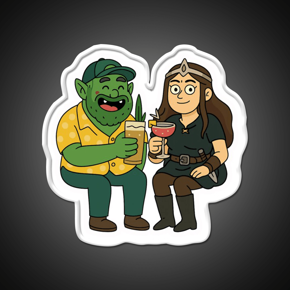 Orc And Princess Having A Cocktail Bar Decor Led Neon Sign Rgb Color - Shineneon