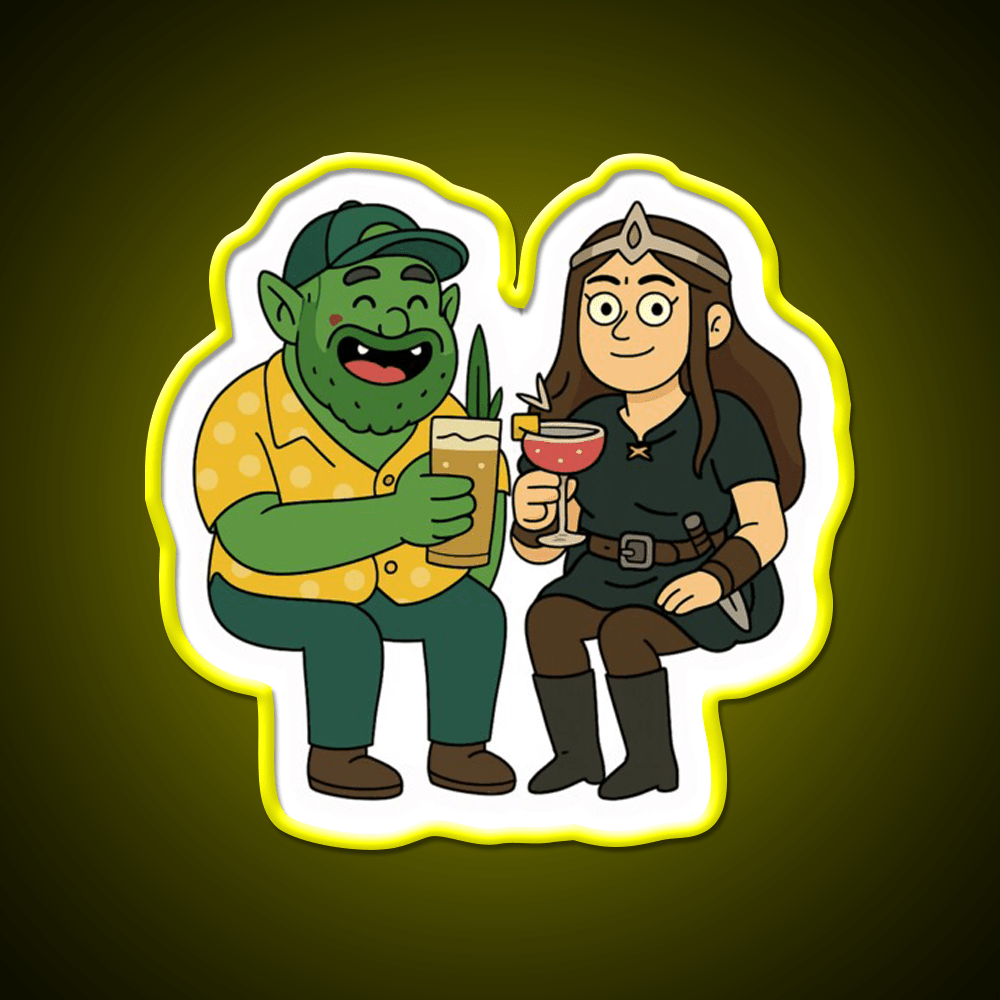 Orc And Princess Having A Cocktail Bar Decor Led Neon Sign Rgb Color - Shineneon