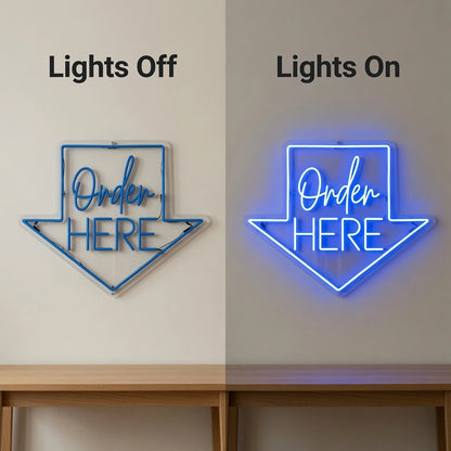Order Here Business LED Neon Sign - 06 Day Night Comparison