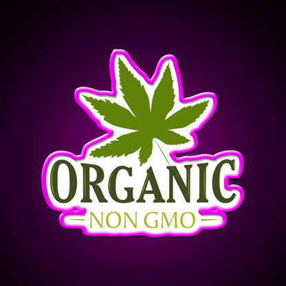 Organic Non Gmo Hemp Inspired Green Leaf Led Neon Sign Rgb Color - Neon sign mounted on wall in room