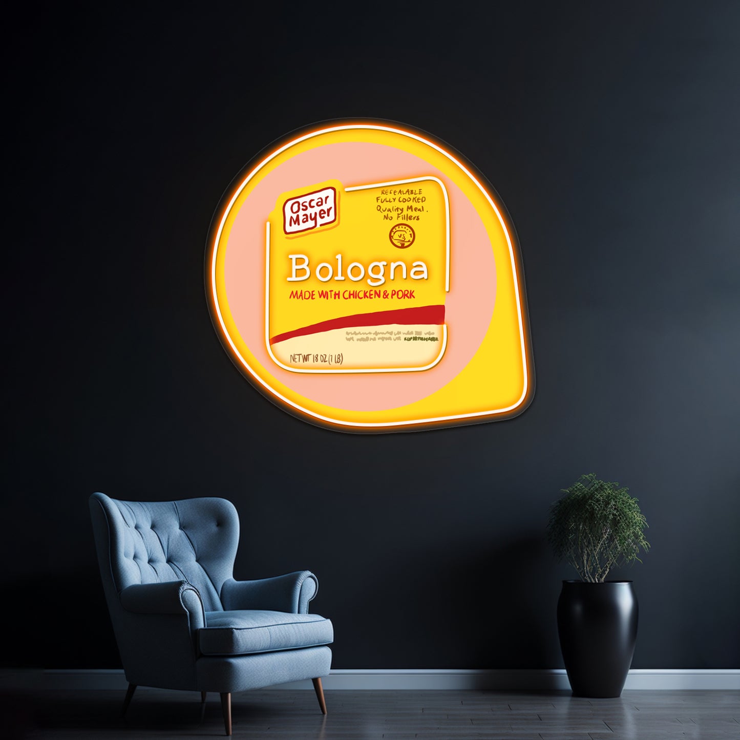 Oscar Mayer Bologna Illustration Artwork Neon Wall Sign