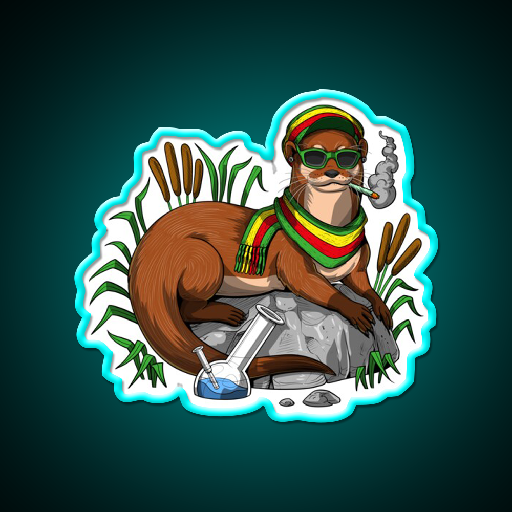 Otter Stoner Weed Hemp Inspired Green Leaf Led Neon Sign Rgb Color - Size and dimension reference