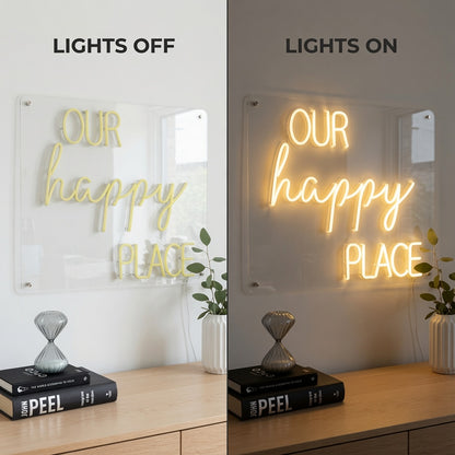 Our Happy Place LED Neon Sign - 06 Day Night Comparison