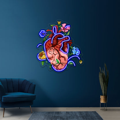 Overgrown Floral Abstract Heart Wall Artwork Neon Signs