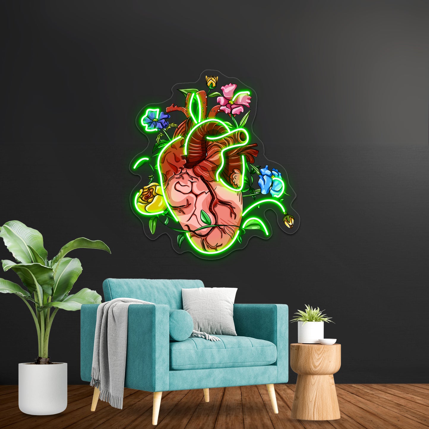 Overgrown Floral Abstract Heart Wall Artwork Neon Signs