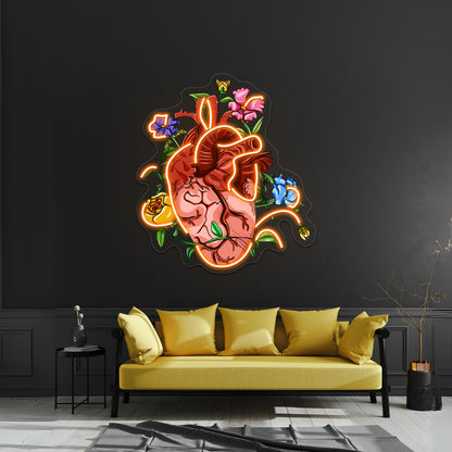 Overgrown Floral Abstract Heart Wall Artwork Neon Signs