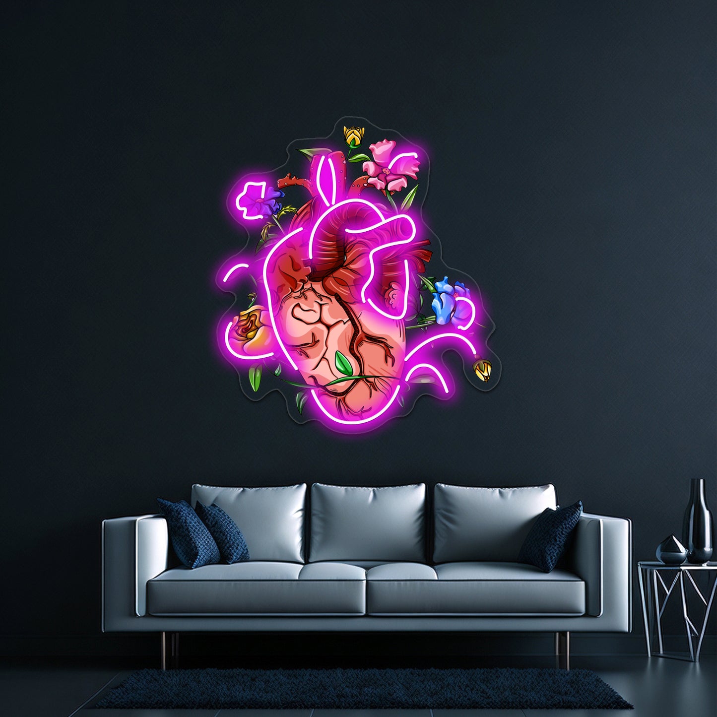 Overgrown Floral Abstract Heart Wall Artwork Neon Signs