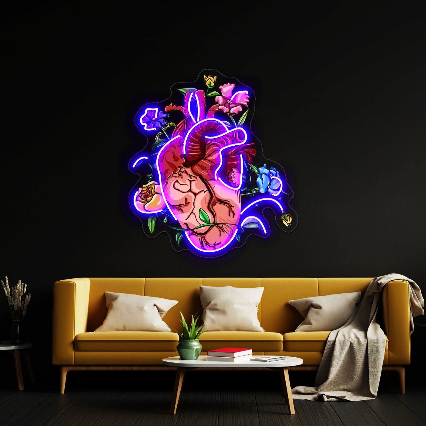 Overgrown Floral Abstract Heart Wall Artwork Neon Signs