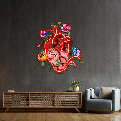 Overgrown Floral Abstract Heart Wall Artwork Neon Signs