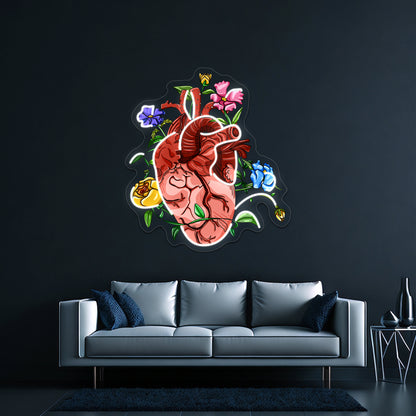 Overgrown Floral Abstract Heart Wall Artwork Neon Signs