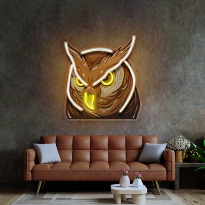 Owl Head Yellow-Outlined Uv Printed Led Neon Sign For Home And Cafe Decor | Shineneon