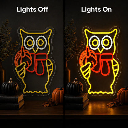 Owl Holding Pumpkin Scarf LED Neon Sign - Shineneon