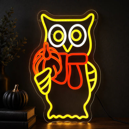 Owl Holding Pumpkin Scarf LED Neon Sign - Shineneon
