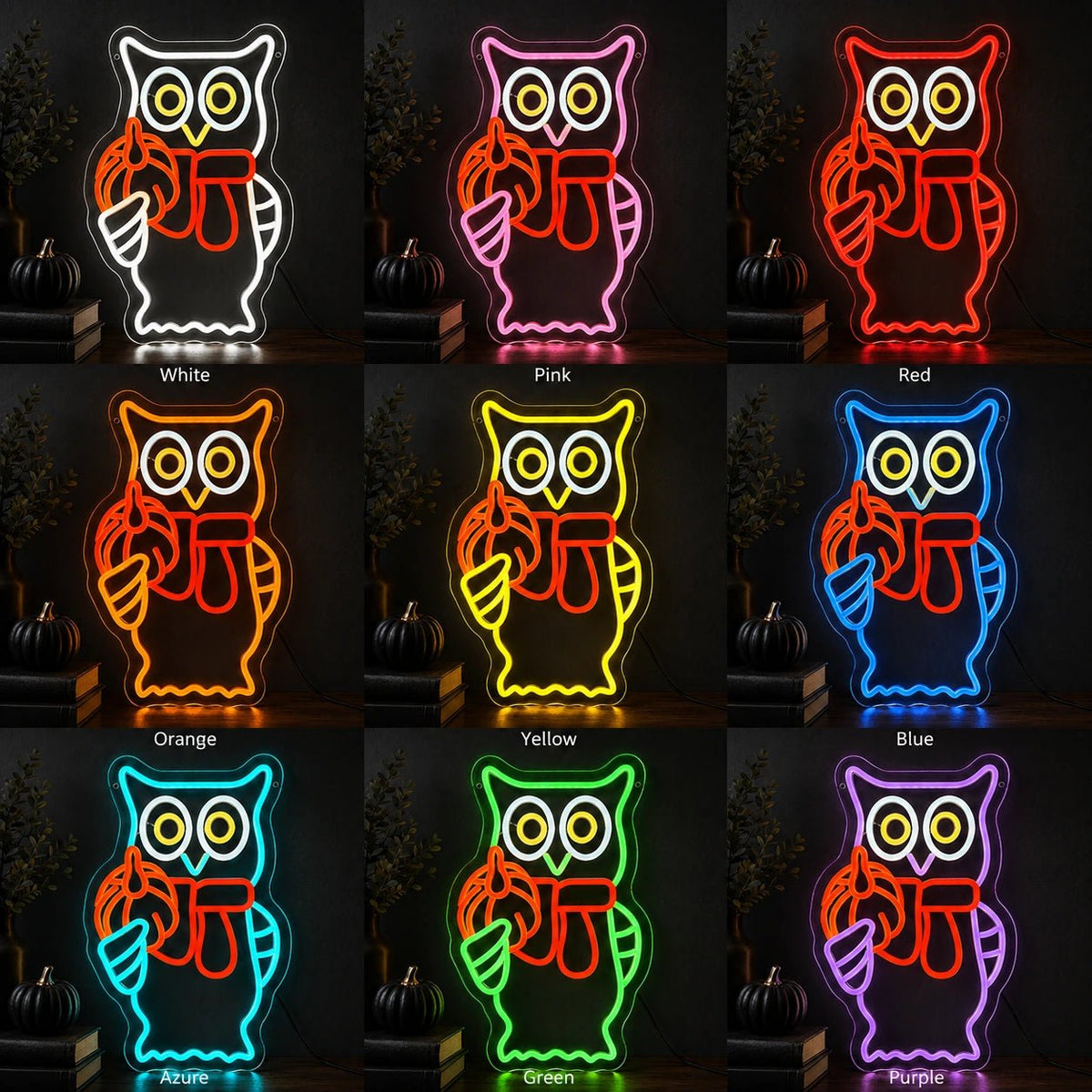 Owl Holding Pumpkin Scarf LED Neon Sign - Shineneon