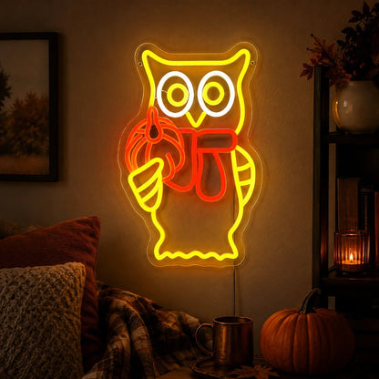 Owl Holding Pumpkin Scarf LED Neon Sign - Shineneon
