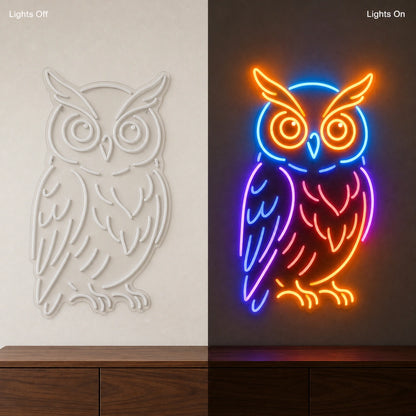 Owl LED Neon Sign Garage Man Cave Neon Sign day and night comparison