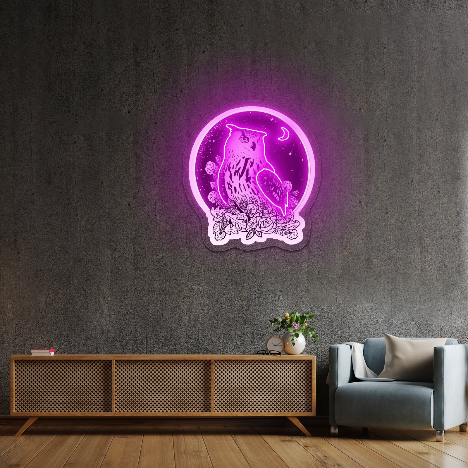 Owl With Night Sky Artwork Custom Led Signs - Shineneon
