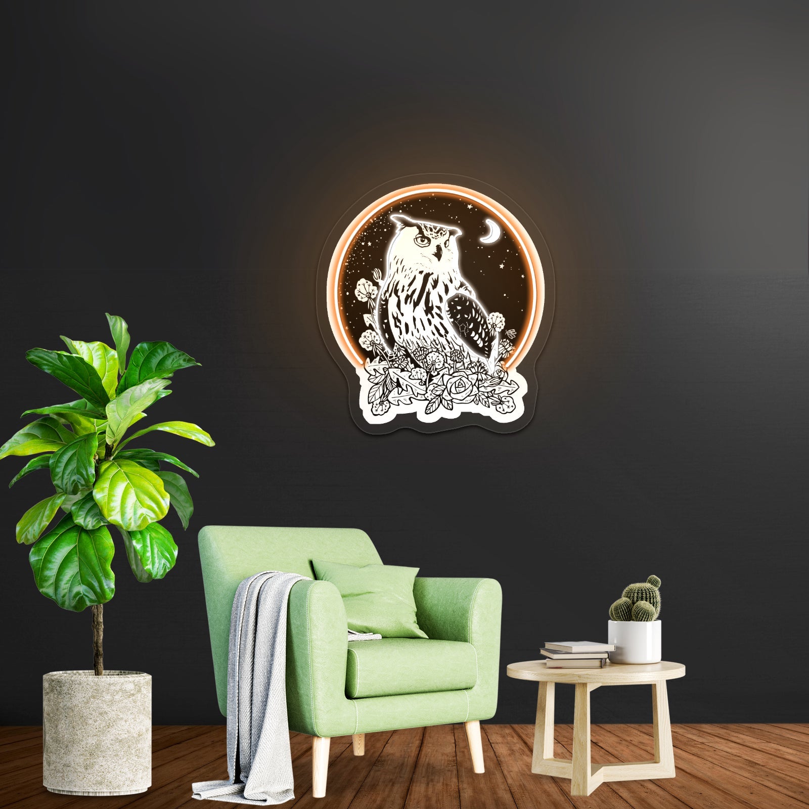 Owl With Night Sky Artwork Custom Led Signs - Shineneon